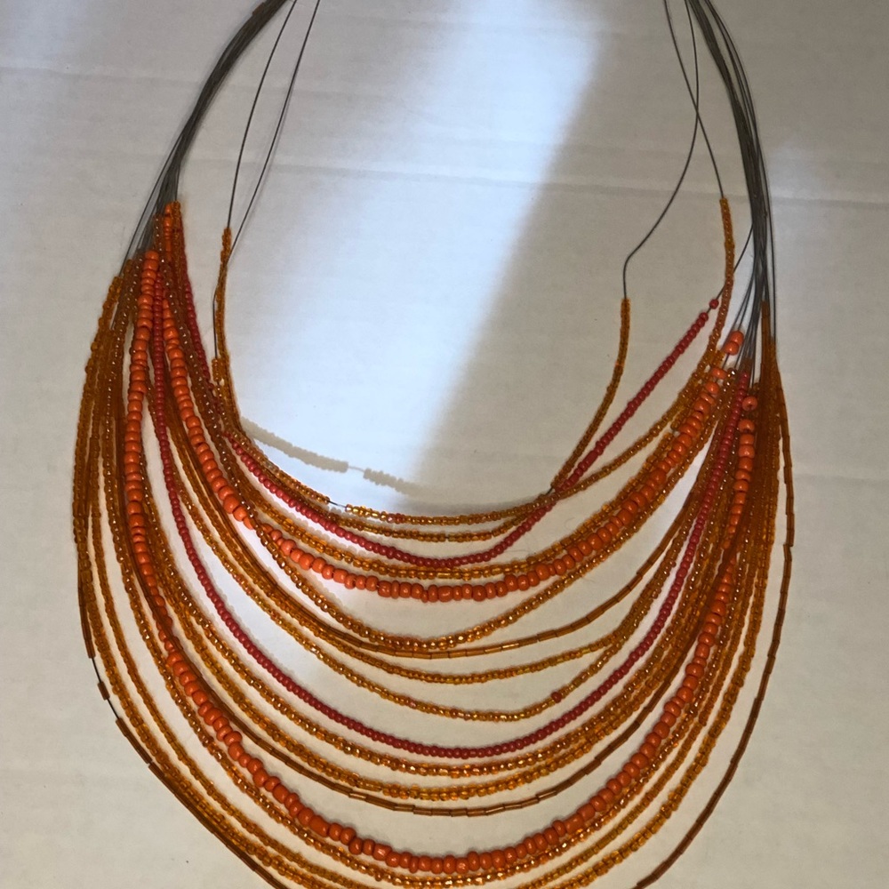 18 Strand Orange Seed Statement Bib Necklace - image 6